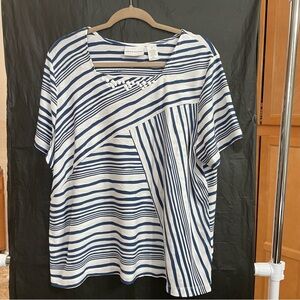 Alfred Dunner Navy and White Striped XL Top Nautical Yacht Resort Vacation